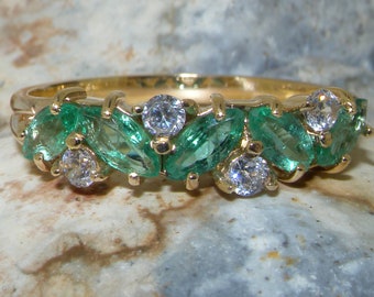 14k Yellow Gold Natural Emerald & Diamond womens Eternity Ring - Customizable 9K,10K,14K,18K Yellow, Rose or White Gold or Platinum