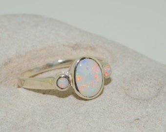 Luxus Damen Ring Solide 18 Karat (750) Weißgold mit Opal und Diamant - Verfügbare Größen : 47 bis 68
