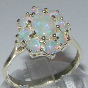 925 Sterling Silver Total 1.3ct Natural Colorful Opal Cluster Flower Ring, Opal Anniversary Ring -English Antique Style - Customizable