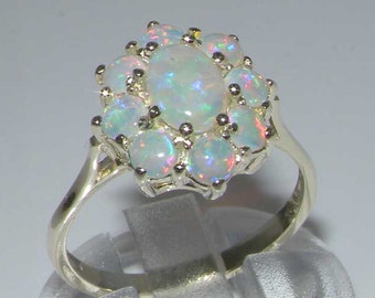 925 Sterling Silver Total 1.3ct Natural Colorful Opal Cluster Flower Ring, Opal Anniversary Ring -English Antique Style - Customizable