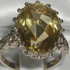 Solid 925 Sterling Silver Large Natural Citrine Solitaire Ring, English Design Cocktail Ring - Customizable