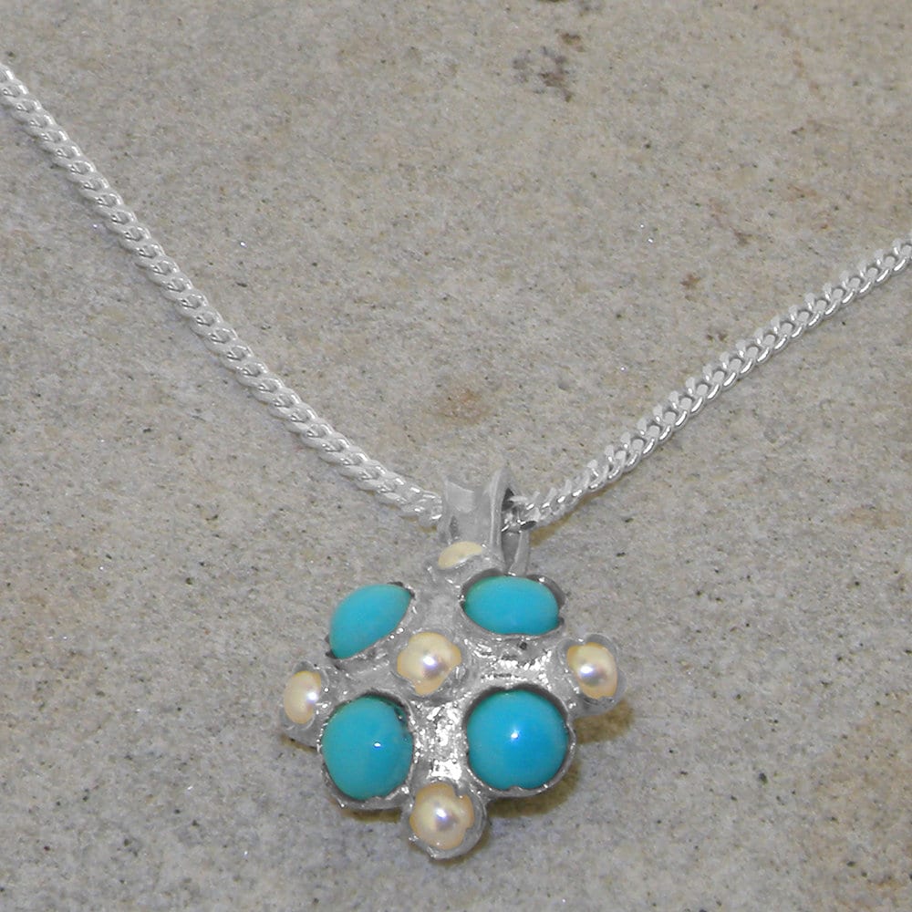 925 スターリング シルバー パール & ターコイズ レディース