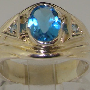 Sterling Silber Blautopas Ring | Silber Blautopas Trilogie Ring | Bandring | Blauer Topas Unisex Ring