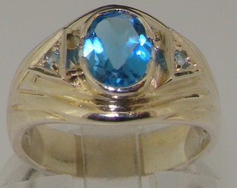 Sterling Silver Blue Topaz Ring | Silver Blue Topaz Trilogy Ring | Band Ring | Blue Topaz Unisex Ring