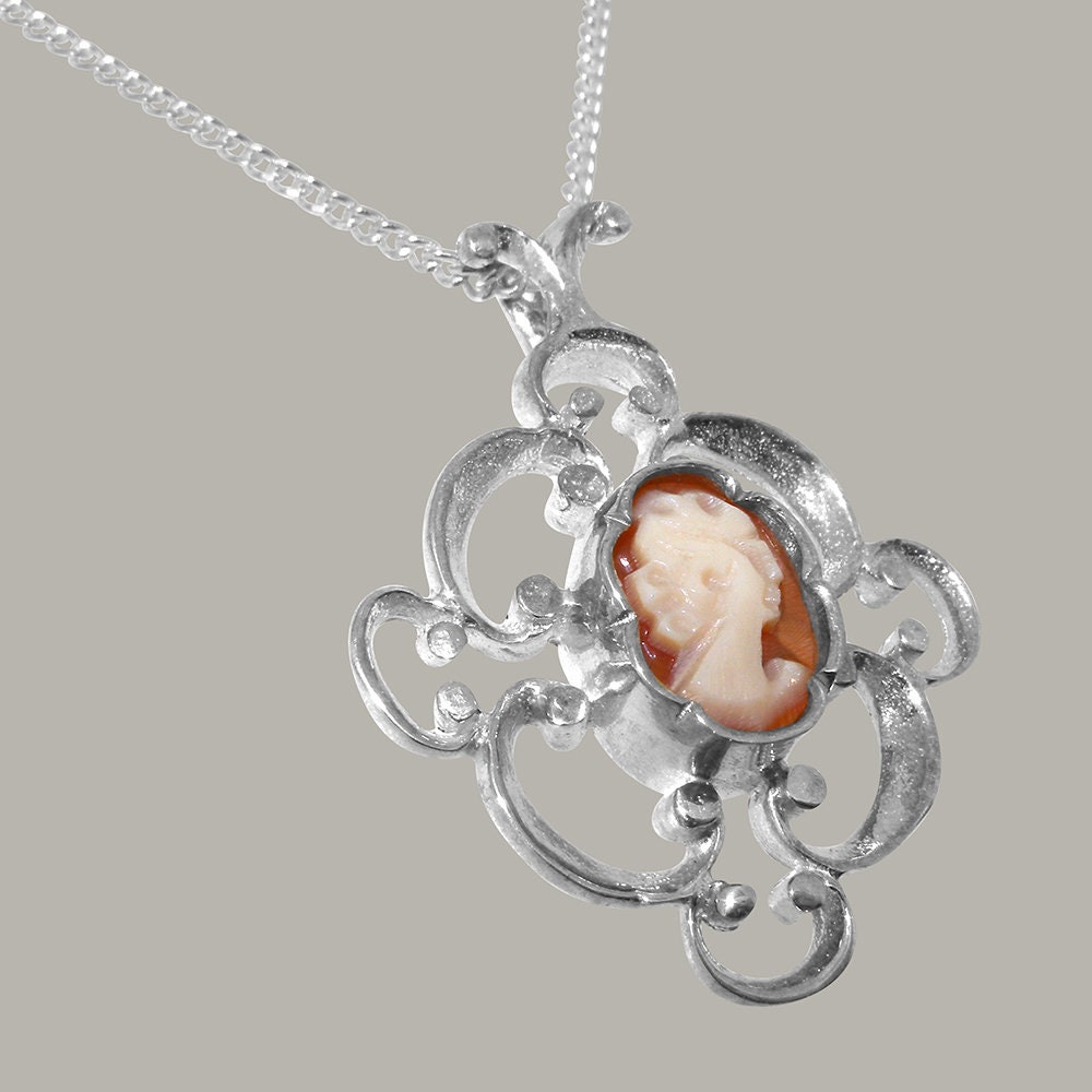 10k White Gold Natural Cameo Womens Pendant & Chain - Etsy