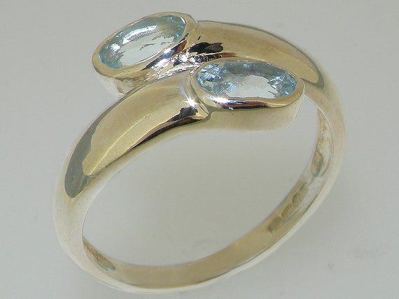 Bague En Or Jaune 9 Carats Avec Aigue-marine Et Diamants – Taille UK I, Vintage, Serti | Occasion Royaume-Uni