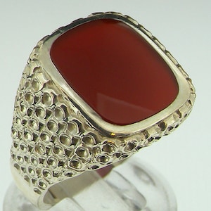 Mens Solid 925 Sterling Silver Plain Edged Square Carnelian Signet Ring