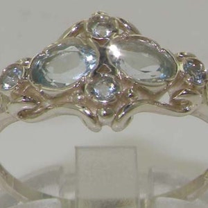 Unique English Vintage Style 925 Sterling Silver Natural Aquamarine 6 Stone Anniversary Ring - Customizable