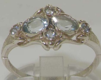 Unique English Vintage Style 925 Sterling Silver Natural Aquamarine 6 Stone Anniversary Ring - Customizable