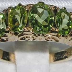 Solid 9K Yellow Gold Oval Cut Peridot Eternity Engagement Ring, Victorian Style Carved Ring - Made in England - Customizable