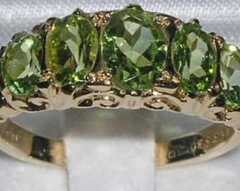 Solid 9K Yellow Gold Oval Cut Peridot Eternity Engagement Ring, Victorian Style Carved Ring - Made in England - Customizable