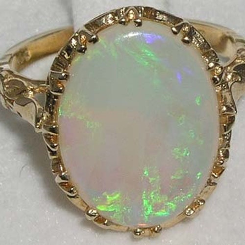 Large 4ct 16x12mm Natural Colourful Opal Solitaire Ring 9K - Etsy UK