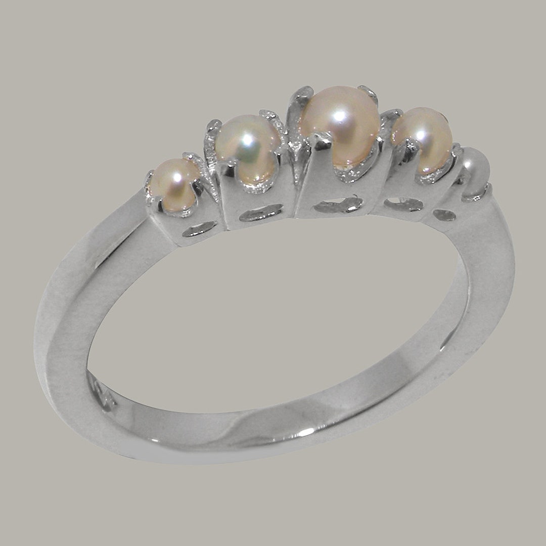 Skinny Pearl Ring 13号 Solid 925 Sterling Silver Pearl Band Ring - Customizable 9K