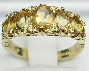 Stunning 14K Yellow Gold Natural Citrine Eternity Ring,  5 Stone English Victorian Style Ring - Customize；Platinum,9K,10K,14K,18K Gold