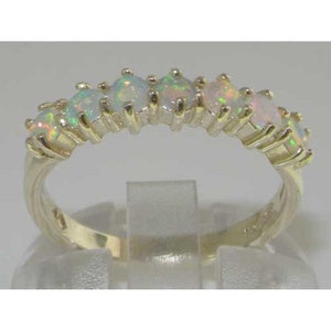 Classic Sterling Silver Opal Half Eternity Band | Australian Opal Eternity Ring | Vintage Inspired Seven Stone Ring | Silver Opal Ring