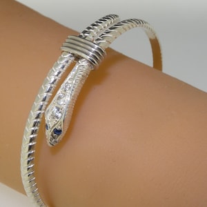 Blue Sapphire & Cubic Zirconia CZ 925 Sterling Silver Snake Bangle - Made in England to Your Size - Complements our Fabulous Snake Rings!
