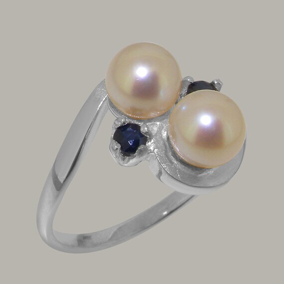 14k White Gold Freshwater Cultured Pearl & Sapphire Womens Dress Ring - Customizable 9K,10K,14K,18K Yellow, Rose or White Gold or Platinum 14k White Gold Freshwater Cultured Pearl & Sapphire Womens Dress Ring - Customizable 9K,10K,14K,18K Yellow, Rose or White Gold or Platinum