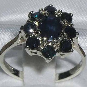 925 English Sterling Silver 2.52ct Natural Blue Sapphire Cluster Flower Ring, Statement Ring - Made in England - Customize:9K,14K,18K Gold