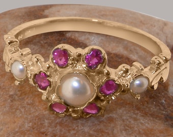 9k Rose Gold Pearl & Ruby womens Ring - Customizable 9K,10K,14K,18K Yellow, Rose or White Gold or Platinum