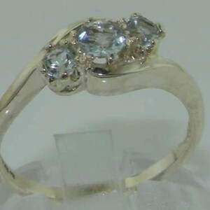 Solid 925 Sterling Silver Natural 3 Aquamarine Stylish Trilogy Ring, Modern Wave Aquamarine Ring, Anniversary Ring - Customizable