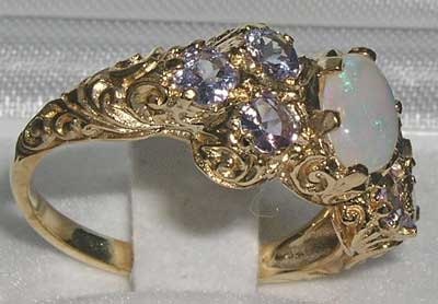 Natural Opal & Tanzanite Solid 9K Yellow Gold Victorian Style - Etsy