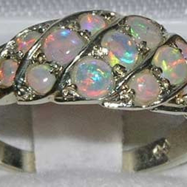 Elegant 9K White Gold Natural Colorful Opal Wide Band, Wavy Cluster Half Eternity Ring - Made in England - Customize: 9K,14K,18K