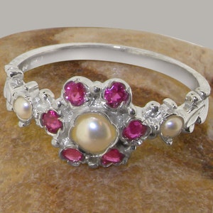 925 Sterling Silver Pearl & Ruby womens Ring - Customizable 9K,10K,14K,18K Yellow, Rose or White Gold or Platinum