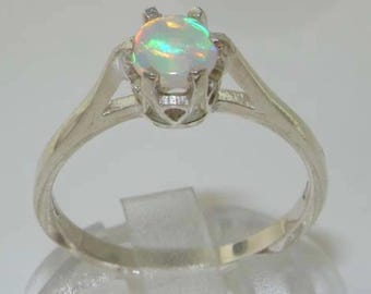 Anillo clásico solitario de plata de ley 925 maciza con ópalo natural inglés de colores de alta calidad - Personalizable: Platino, 9K, 10K, 14K, 18K, Oro