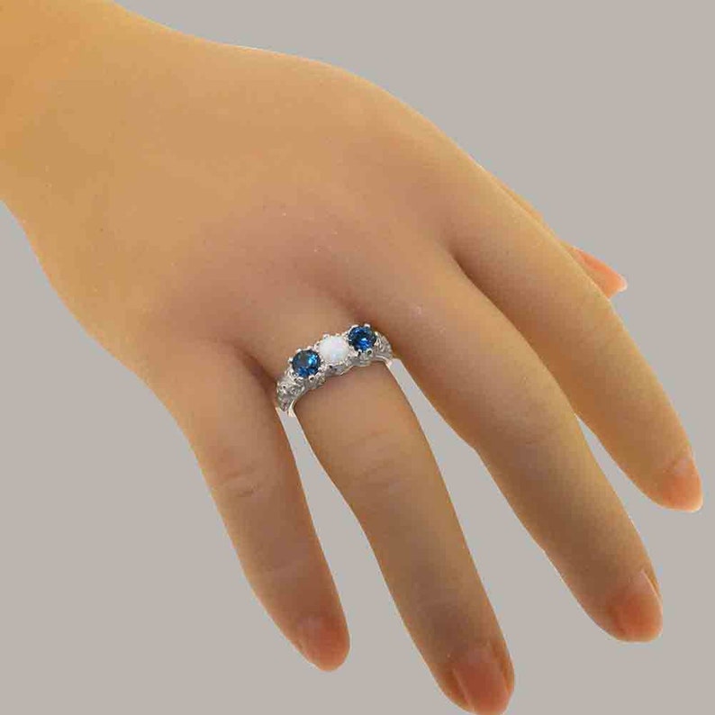 925 Sterling Silver Natural Opal & London Blue Topaz Womens Trilogy ...