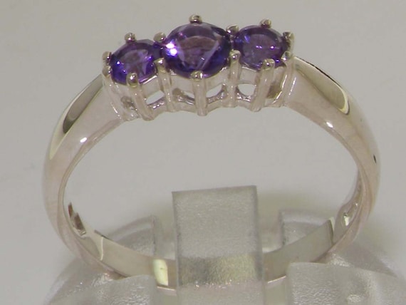 Bague En Argent 925 Sertie D'une Améthyste Violette - Taille 54 - Style Trilogie/marquise - Occasion 'comme Neuf'