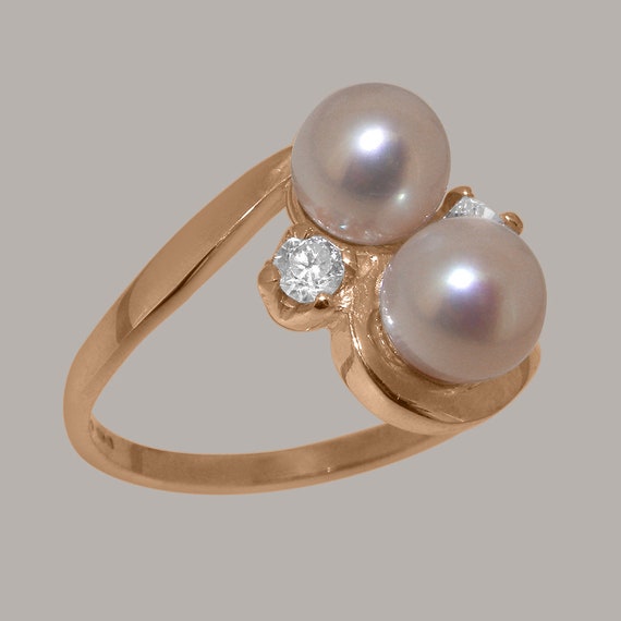 18ct Rose Gold Pearl & Diamond Womens Dress Ring - Customizable 9K,10K,14K,18K Yellow, Rose or White Gold or Platinum