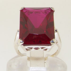 Anello da cocktail solitario in argento sterling 925 con rubino creato in laboratorio, ottagono grande da 16 x 12 mm / anello con dichiarazione solitario / rubino sintetico