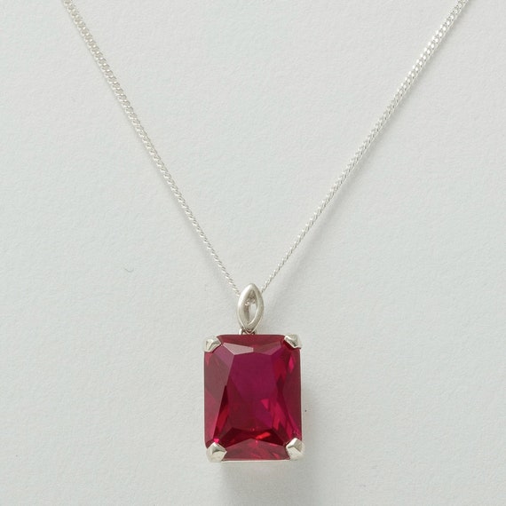 Sterling Silver 16x12mm Octagon Cut Lab Created Ruby Solitaire