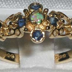 9K 9ct Yellow Gold Victorian Style Opal & Blue Sapphire Ring Made in ...