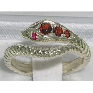 Massivt 925 sterlingsilver naturligt naturligt granat & rubin ormring, engelsk design ormring - anpassningsbar