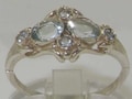 Unique English Vintage Style 925 Sterling Silver Natural Aquamarine 6 Stone Anniversary Ring - Customizable