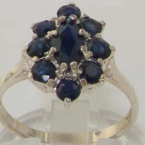 White Gold Sapphire Flower Ring | Gold Anniversary Ring | Gold Sapphire Ring | Choose from 9K, 10K, 14K and 18K White Gold