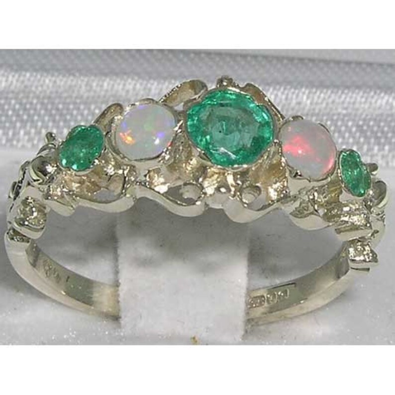 Natural Natural Emerald & Opal Ring Solid 925 Sterling Silver - Etsy UK