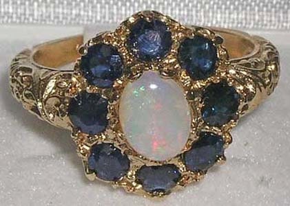 Natural Opal & Deep Blue Sapphire 9K Yellow Gold Victorian - Etsy