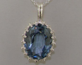 Solid 925 Sterling Silver Synthetic Spinel Solitaire Pendant Necklace - Made in England