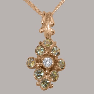 Rose Gold Natural Diamond & Peridot womens Pendant - Customizable 9K,10K,14K,18K Yellow, Rose or White Gold or Platinum
