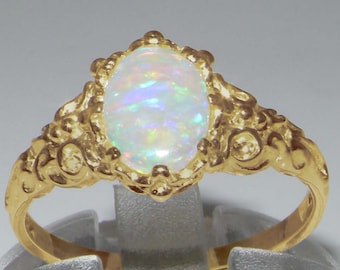 Gelbgold Natürlicher Opal Verlobungsring, Vintage-Stil Solitär Ring, Alternative Edelstein Ring | Wählen Sie zwischen 10K und 14K