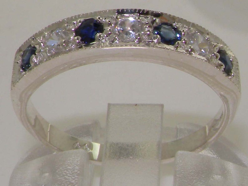 0.18ct Diamond Blue Sapphire Fees free Atlanta Mall Solid Eter 14K Gold White English