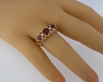 9K English Yellow Gold Garnet Victorian Inspired Ring | Ornate Garnet Ring | Gold Garnet Ring | Made in England | Natural Garnets