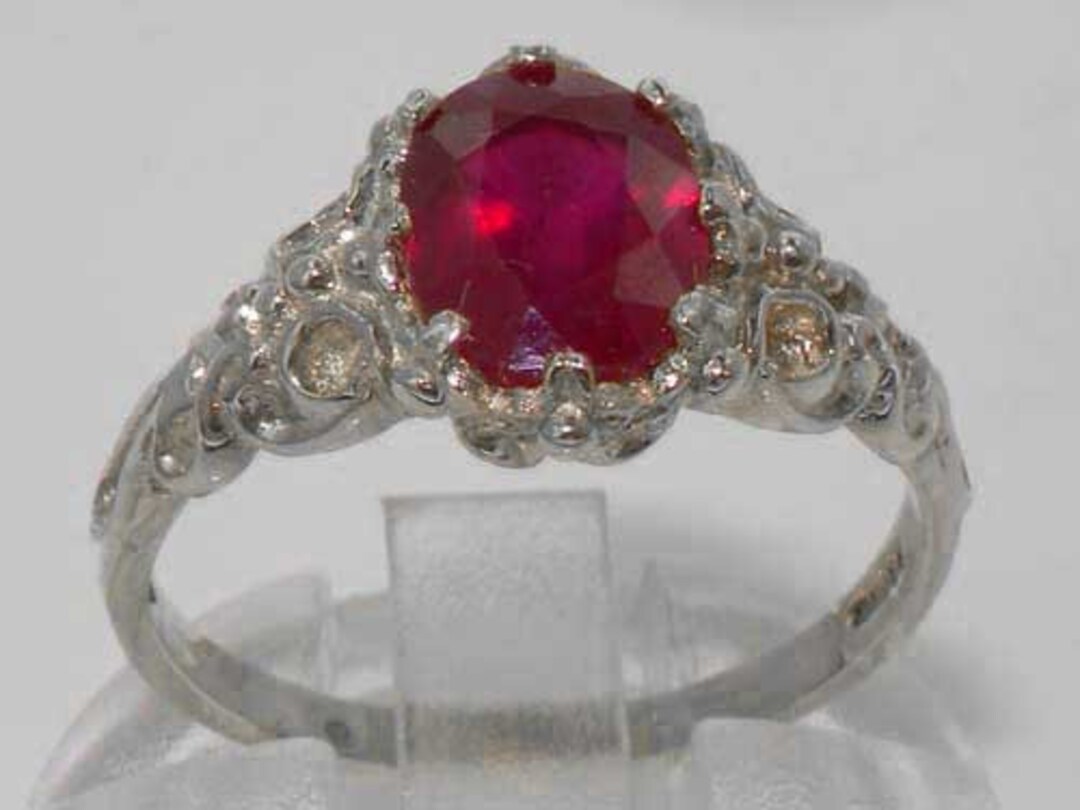 Solid 925 Sterling Silver Ruby Solitaire Ring, English Victorian Style ...