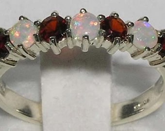 925 Sterling Silver Natural Natural Colorful Opal & Garnet Anniversary Ring, Half Eternity Ring,  Ring - Customize:9K,14K,18K Gold