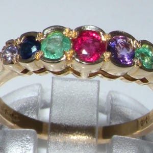 DEAREST Half Eternity Ring, 9K Yellow Gold Multi Gemstone Romantic Anniversary Ring - Customizable