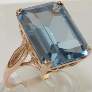 Rose Gold Solitaire Ring | Royal Wedding, Meghan Markle | Princess Diana | 14K Rose Gold Octagon Cut Synthetic Spinel Solitaire Ring