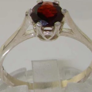 English High Quality Solid 925 Sterling Silver Natural Garnet Solitaire Promise Ring -Made in England- Customize: 9K,14K,18K Gold