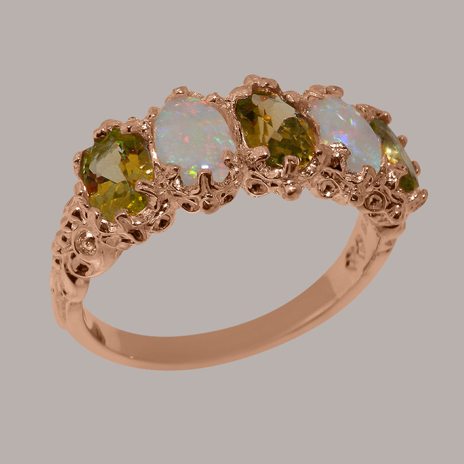10k Rose Gold Natural Peridot & Opal Womens Eternity Ring Etsy